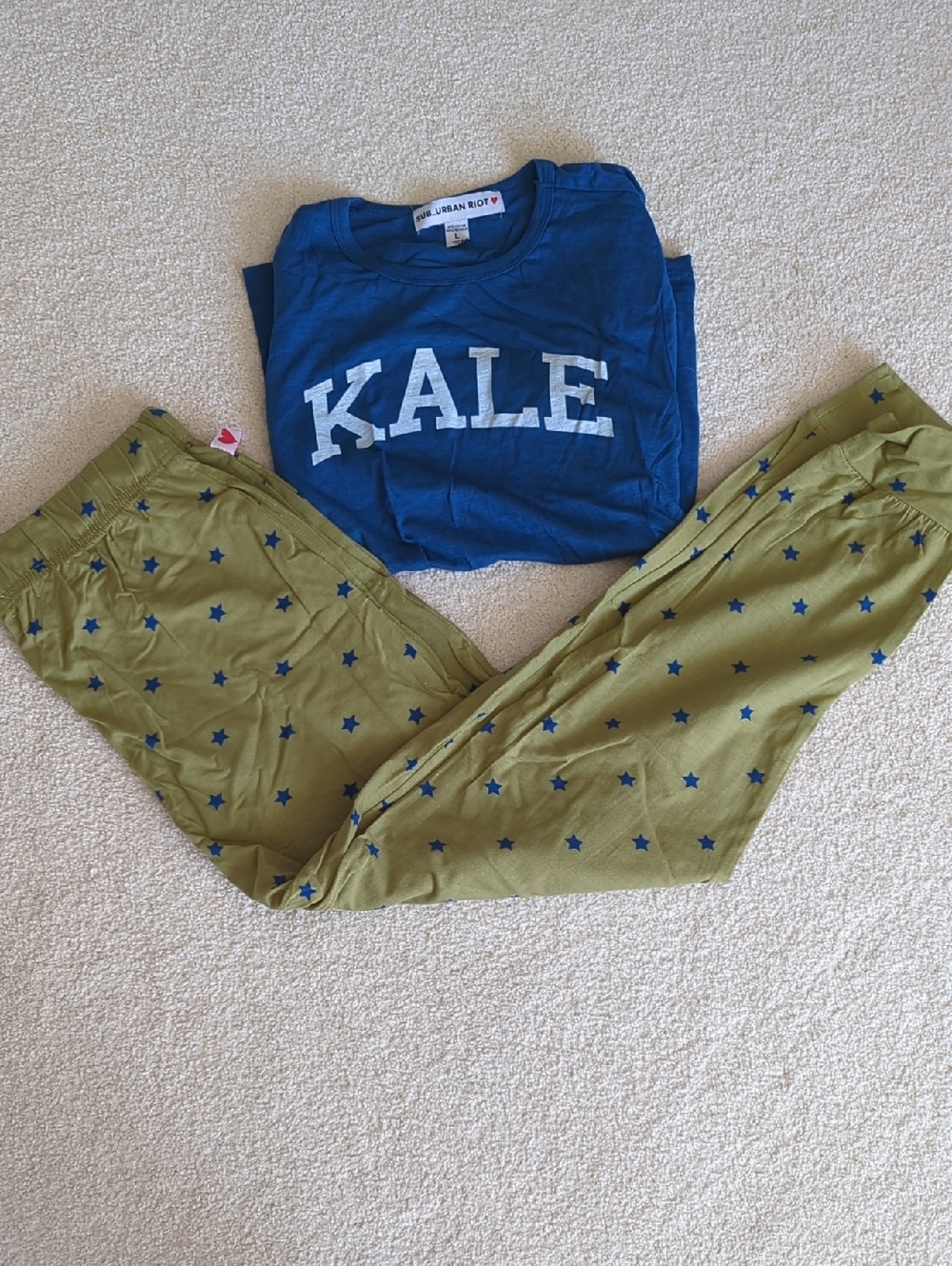 Sub_Urban Riot Blue 'KALE' Top with Olive Star Pajama Pants